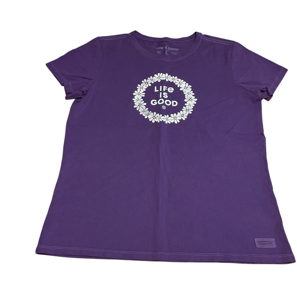Life is good Women’s Crushed Tee Size Large Classic Crewneck 100% Cotton purple